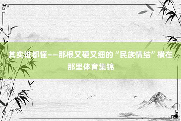 其实谁都懂——那根又硬又细的“民族情结”横在那里体育集锦